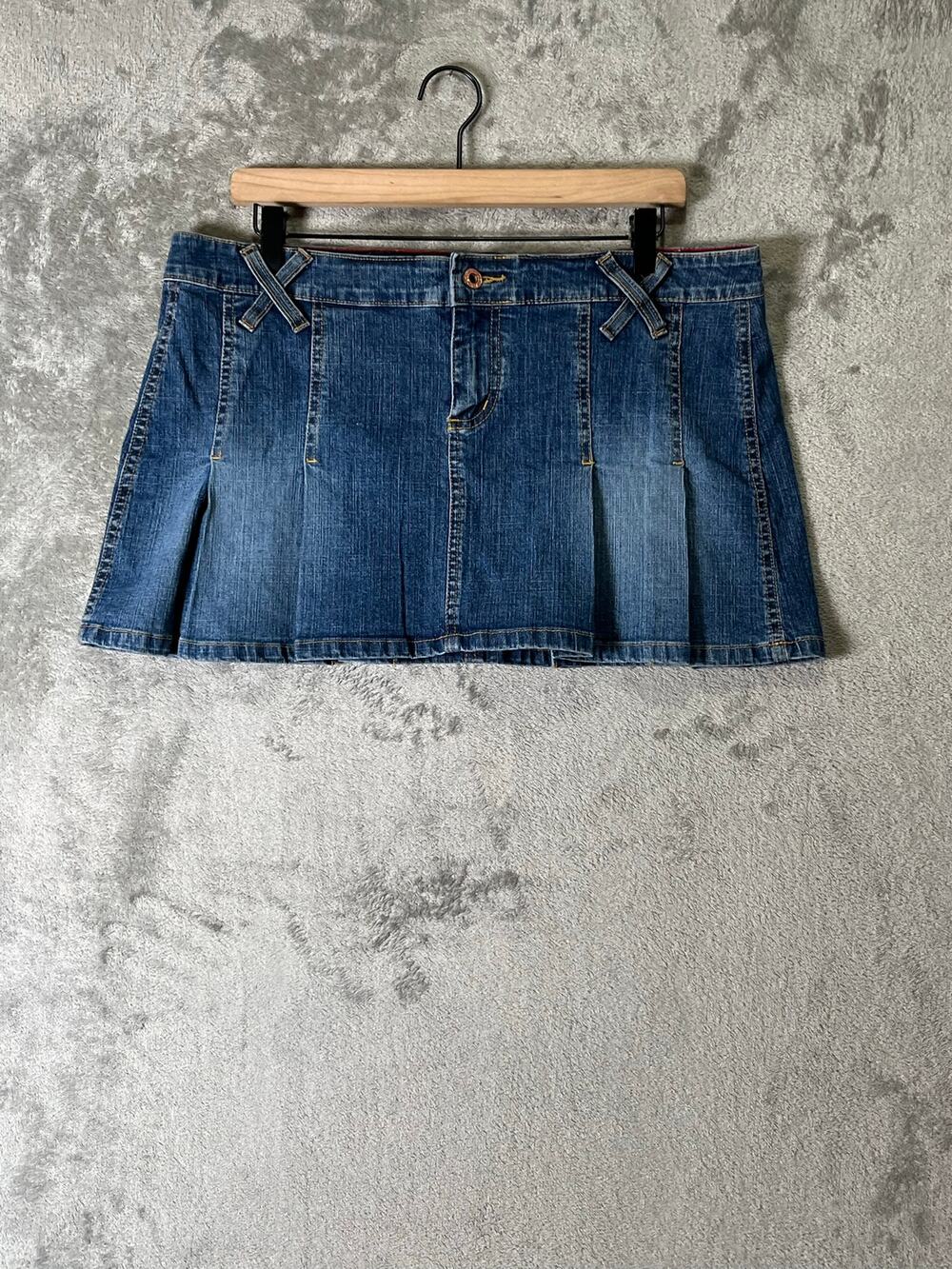 Vintage Y2k Baddie Denim Pleated Mini Skirt Y2K Preppy Coquette Schoolgirl XL